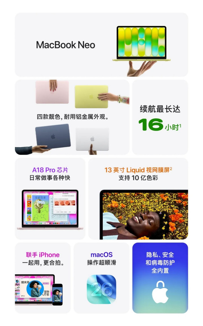 国补后只要3k+!苹果上架搭载A系列处理器的MacBook Neo