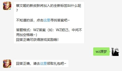 蔡文姬的新皮肤将加入的全新标签叫什么呢 王者荣耀每日一题答案