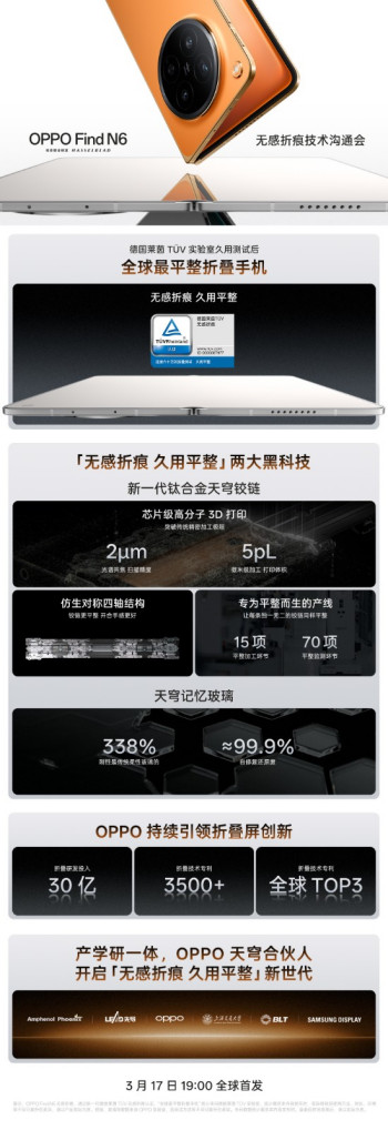 OPPO Find N6全球首发定档3月17日 双黑科技破解折叠屏折痕痛点